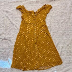 Charming Mustard Polka Dot Dress Suzanne Betro size medium button up